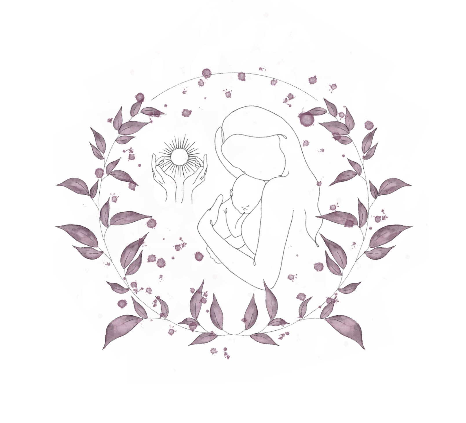 Illustration mère et son enfant line art aquarelle